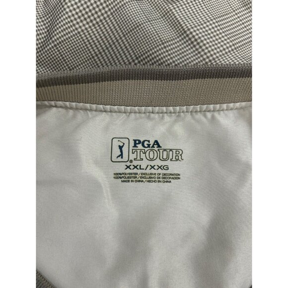 PGA Tour Tan Beige Plaid Long Sleeve Collarless Golf Windbreaker Size XXL - Picture 3 of 7